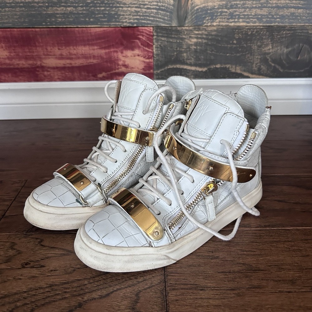 Giuseppe Zanotti Coby high-top sneakers in white leather gold hardware 36